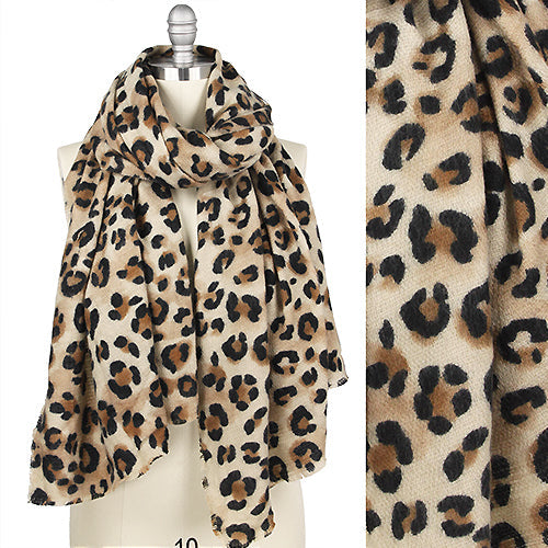 LEOPARD PRINT BRUSHED OBLONG SCARF