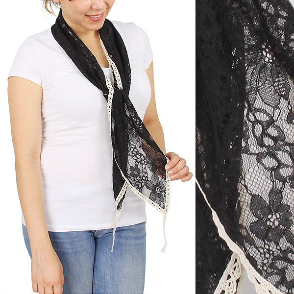 LACE TRIM KERCHIEF SLIM SCARF