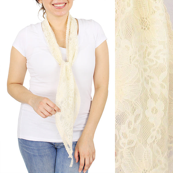 LACE TRIM KERCHIEF SLIM SCARF