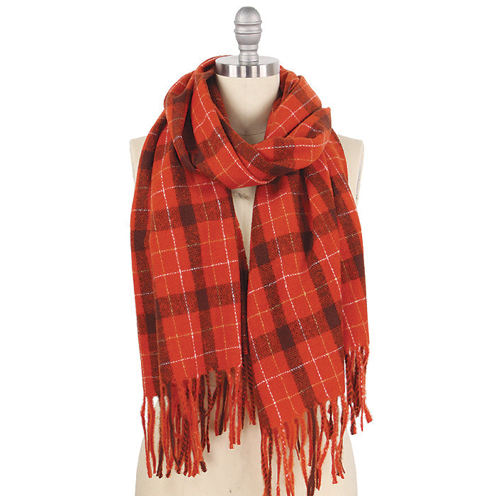 PLAID SOFT OBLONG SCARF W/TASSEL