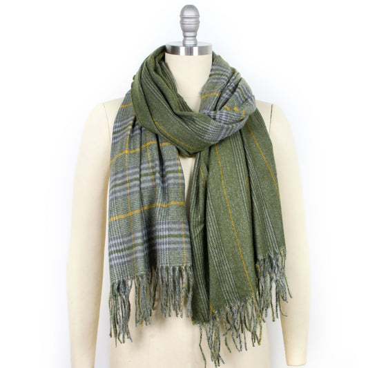 PLAID OBLONG SCARF W/TASSEL