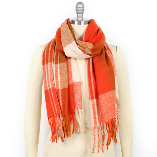 PLAID SOFT OBLONG SCARF W/TASSEL