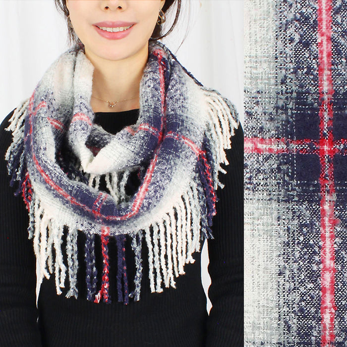 PLAID INFINITY SCARF W/TASSEL