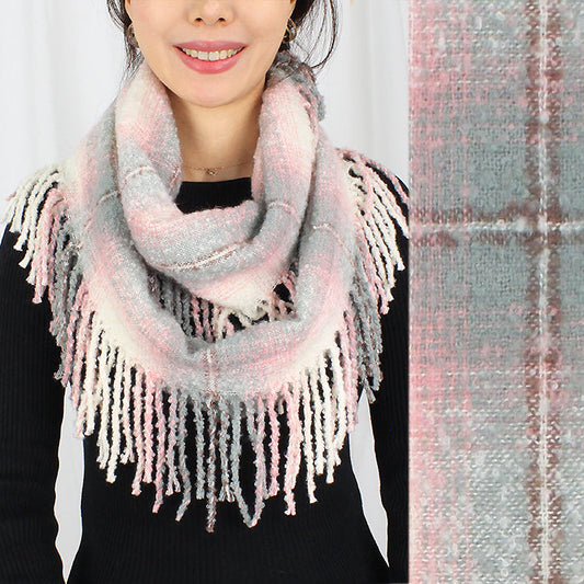 PLAID INFINITY SCARF W/TASSEL