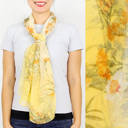 FLOWER PRINT CHIFFON OBLONG SCARF