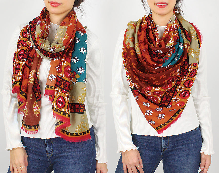 PATCHWORK FOIL PRINT OBLONG SCARF