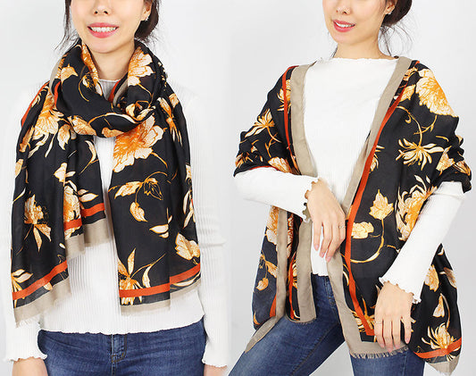 FLOWER FOIL PRINT OBLONG SCARF