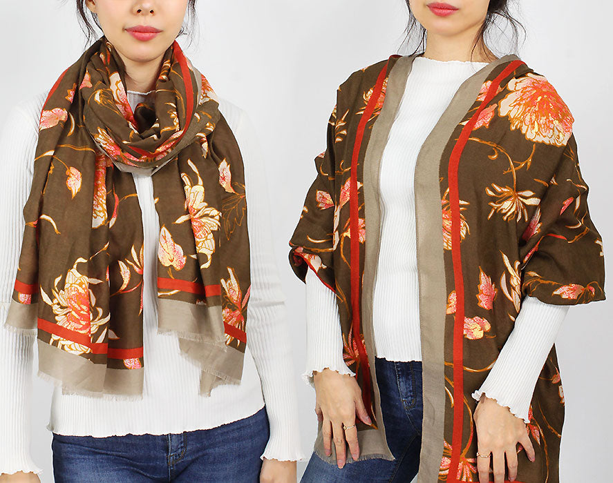 FLOWER FOIL PRINT OBLONG SCARF