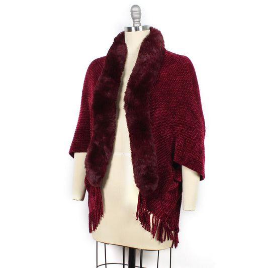 CHENILLE FUR COLLAR SHRUG VEST