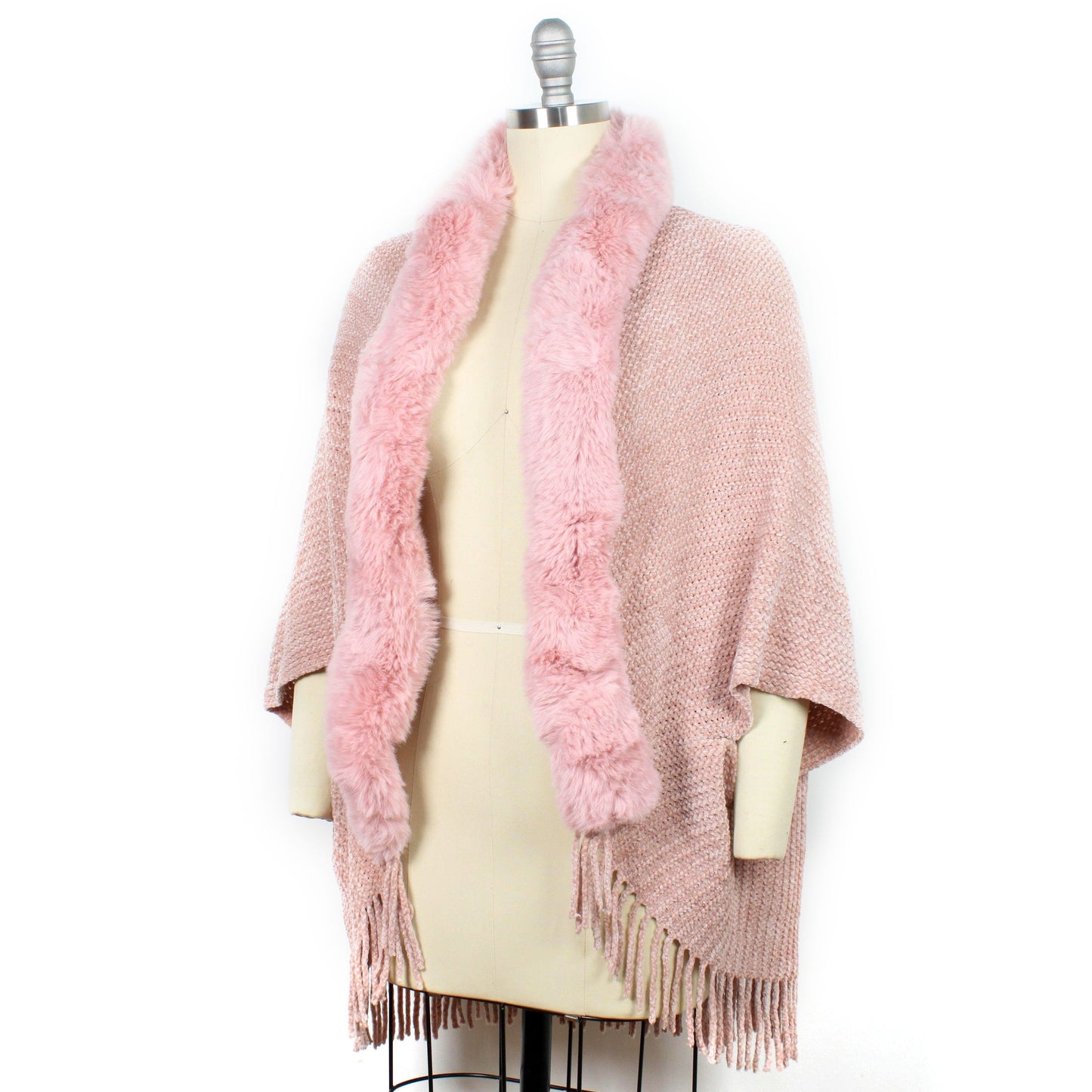 CHENILLE FUR COLLAR SHRUG VEST