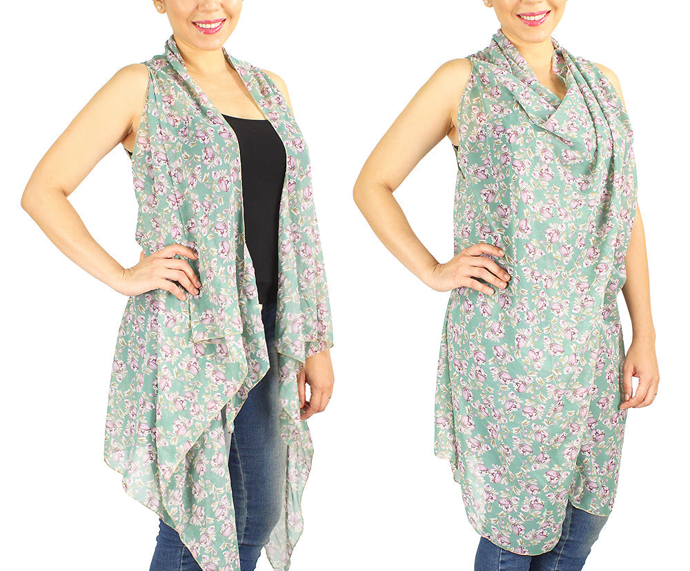 FLOWER PRINT CHIFFON VEST/COVER-UPS