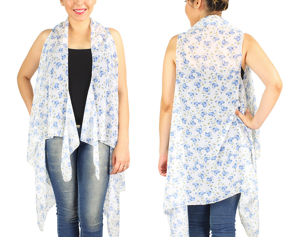 FLOWER PRINT CHIFFON VEST/COVER-UPS