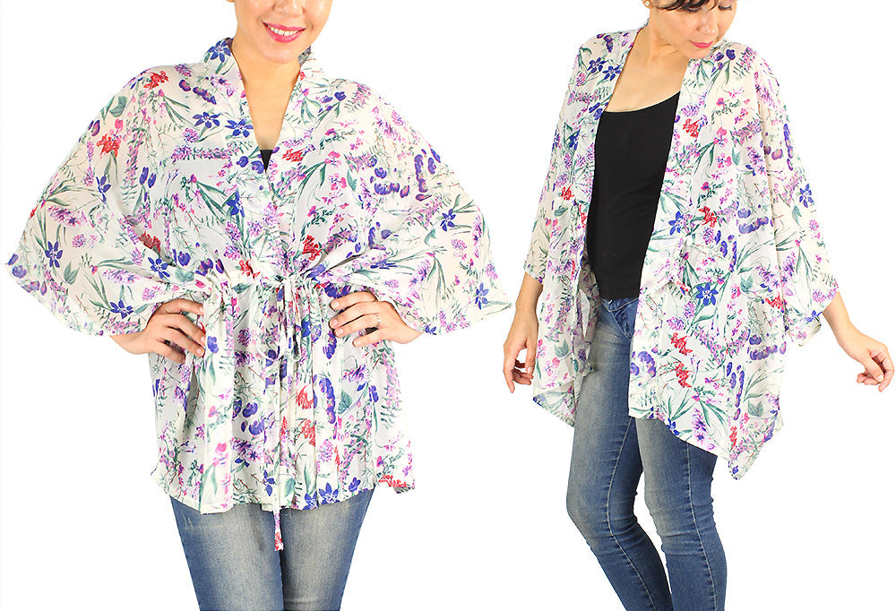 WILD FLOWER CHIFFON KIMONO W/DRAWST