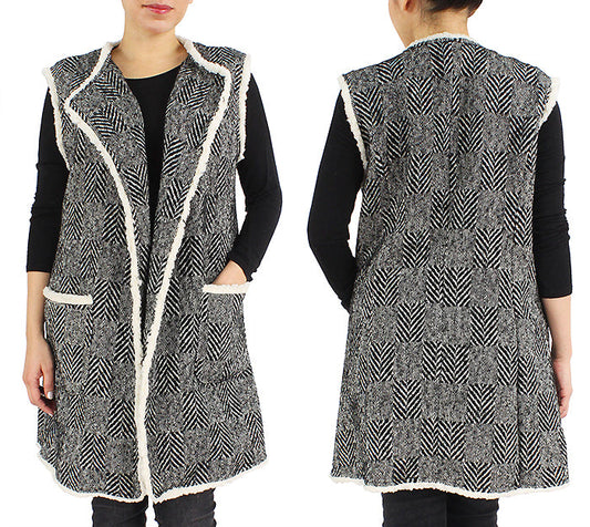 HERRINGBONE VEST W/FUR EDGE