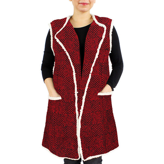 HERRINGBONE VEST W/FUR EDGE