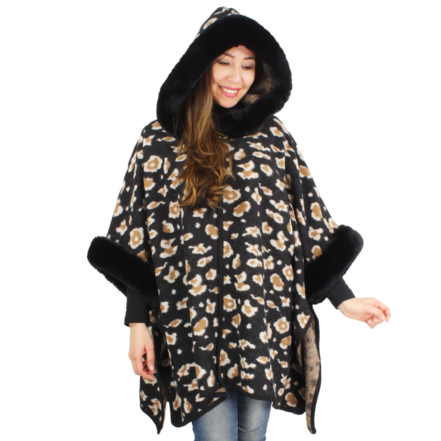 LEOPARD FUR TRIM DECO CAPE/RUANA