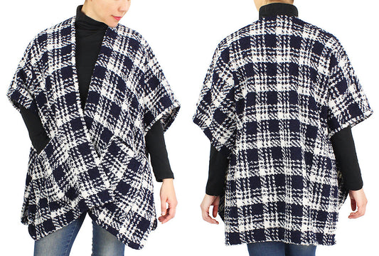 PLAID TWEED CAPE/VEST WITH POCKET