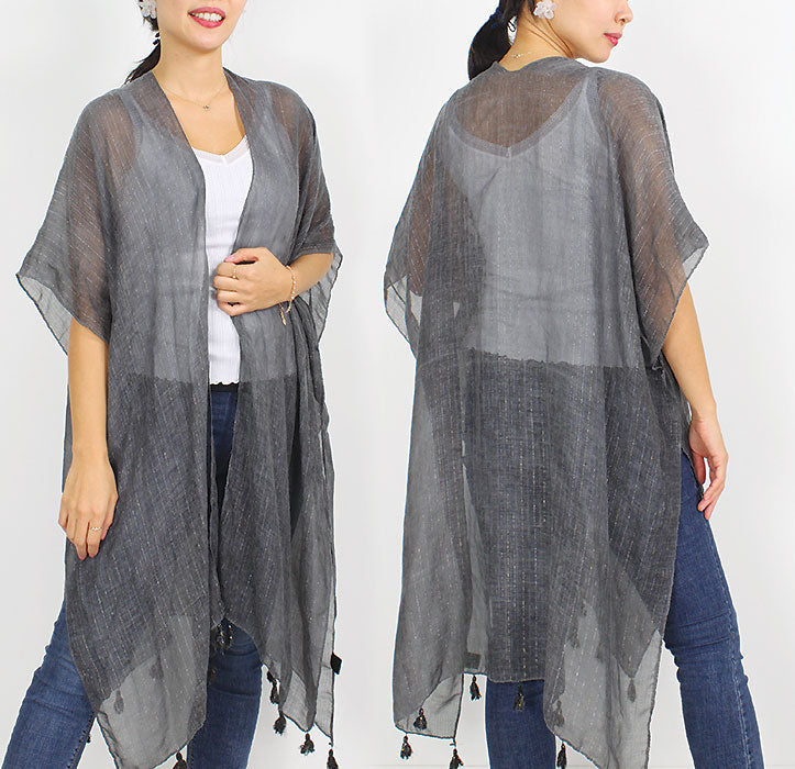 LUREX STRIPE KIMONO/VEST W/TASSEL