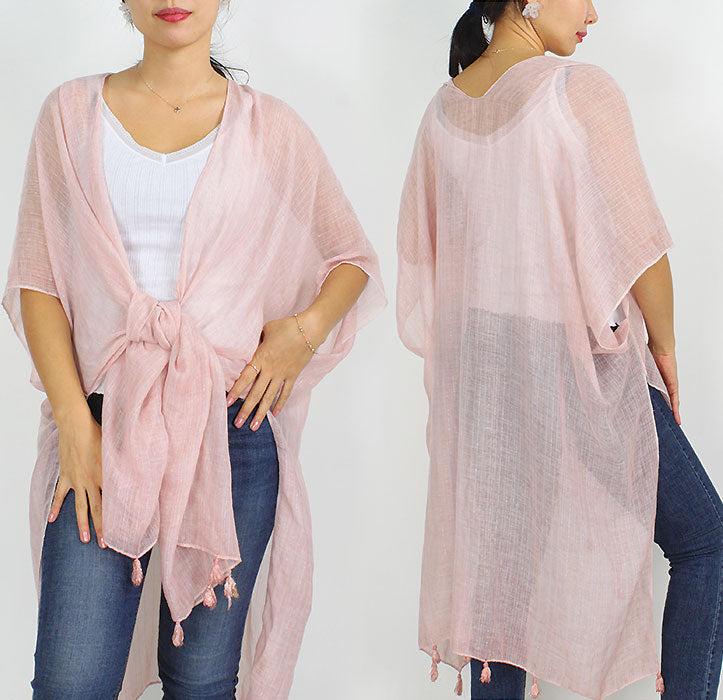 LUREX STRIPE KIMONO/VEST W/TASSEL