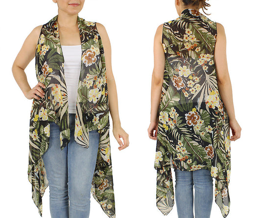 FLORAL PRINT CHIFFON VEST