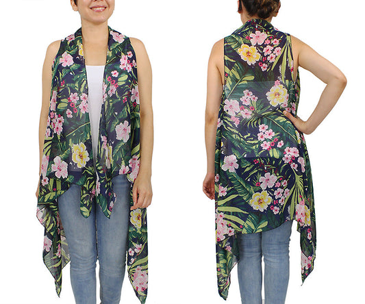 FLORAL PRINT CHIFFON VEST