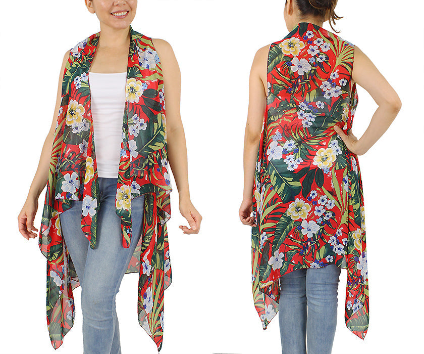 FLORAL PRINT CHIFFON VEST