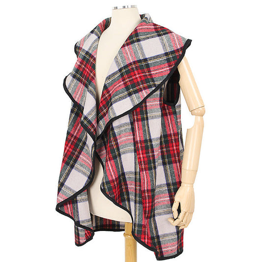 PLAID RUFFLE VEST W/POCKET