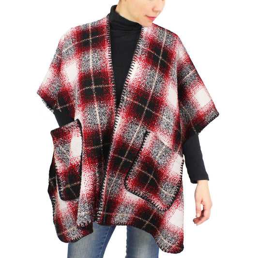 PLAID CAPE/VEST W/POCKET