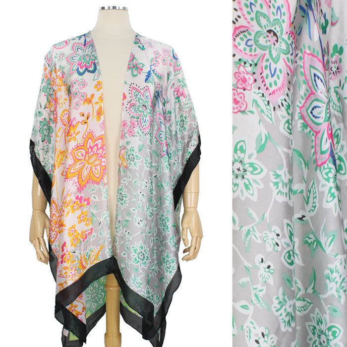 FLORAL PRINT SATIN KIMONO/VEST