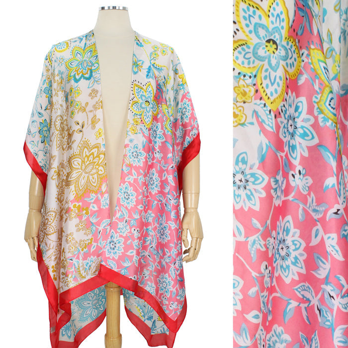 FLORAL PRINT SATIN KIMONO/VEST