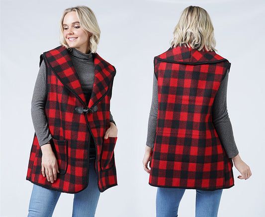 BUFFALO CHECK COLLAR VEST W/POCKET