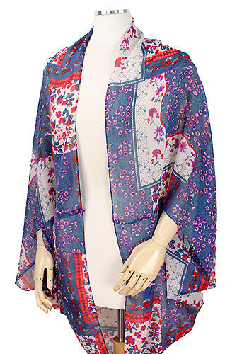 FLOWER PATCHWORK PRINT SHRUG VEST