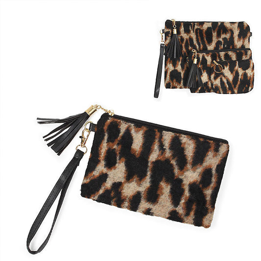 LEOPARD PRINT POUCH BAG W.WRISTLET