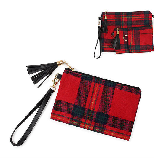 PLAID PRINT POUCH BAG W.WRISTLET