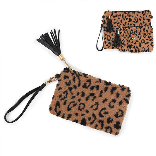 LEOPARD FUR POUCH BAG W.WRISTLET