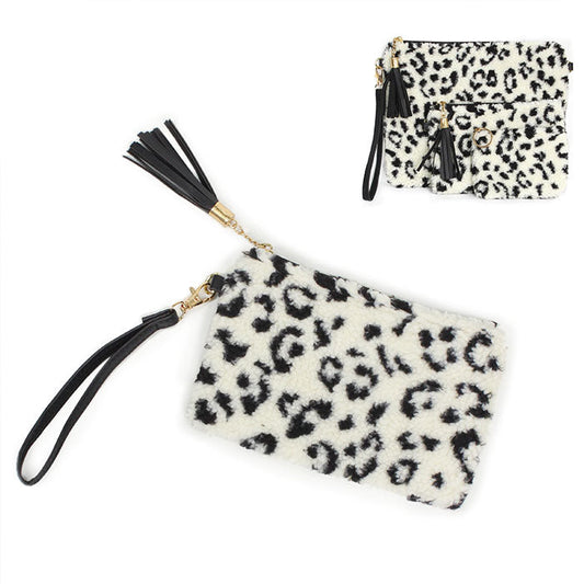 LEOPARD FUR POUCH BAG W.WRISTLET