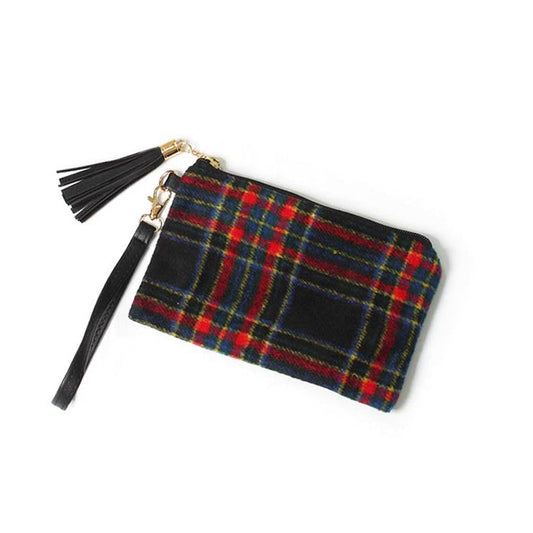 PLAID POUCH BAG W.WRISTLET