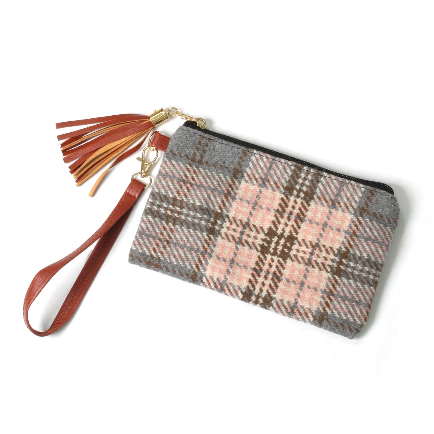 PLAID POUCH BAG W.WRISTLET