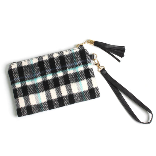 PLAID POUCH BAG W.WRISTLET