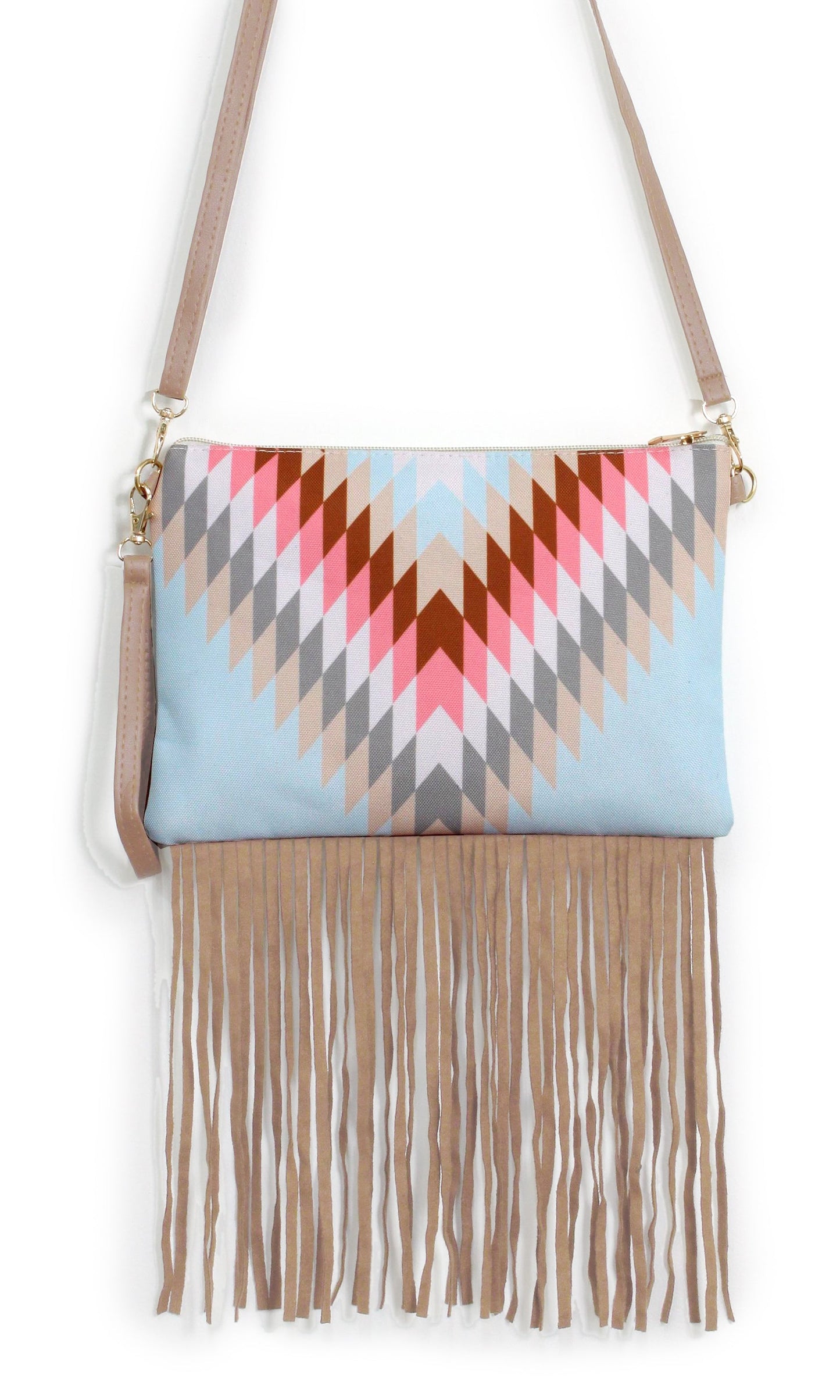 AZTEC PRINT TASSEL CROSSBODY BAG