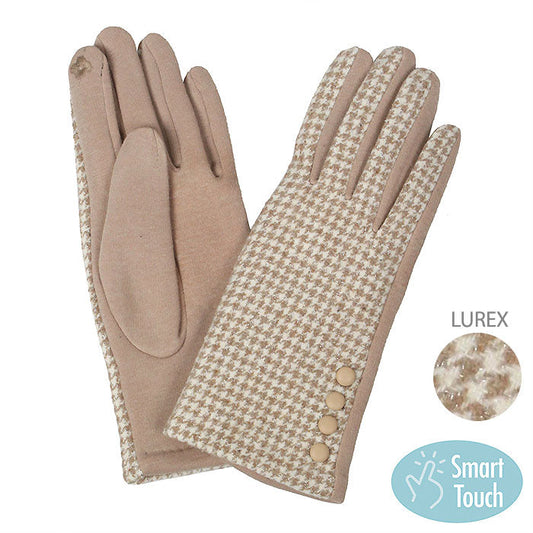 HOUNDSTOOTH SHIMMER GLOVES W/BUTTON