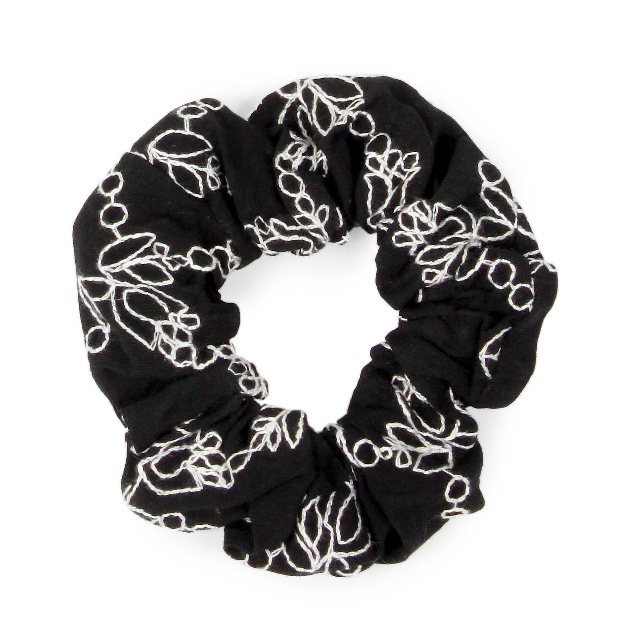 FLOWER EMBROIDERY HAIR SCRUNCHIE