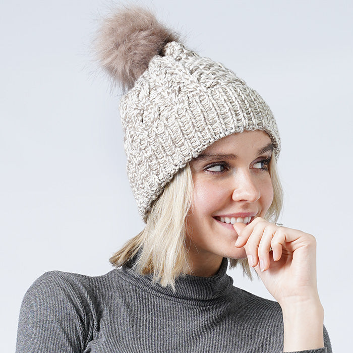 MULTICOLOR KNIT BEANIE W/POMPOM