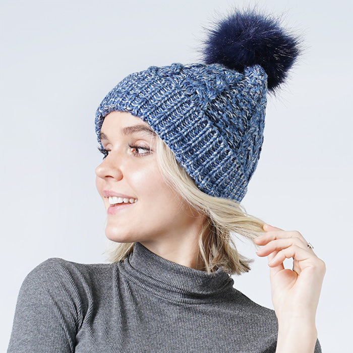 MULTICOLOR KNIT BEANIE W/POMPOM