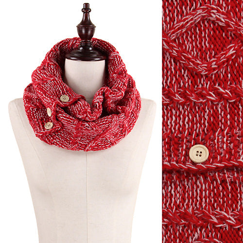 DIAMOND CABEL KNIT TUBE SCARF W/ BUTTONS