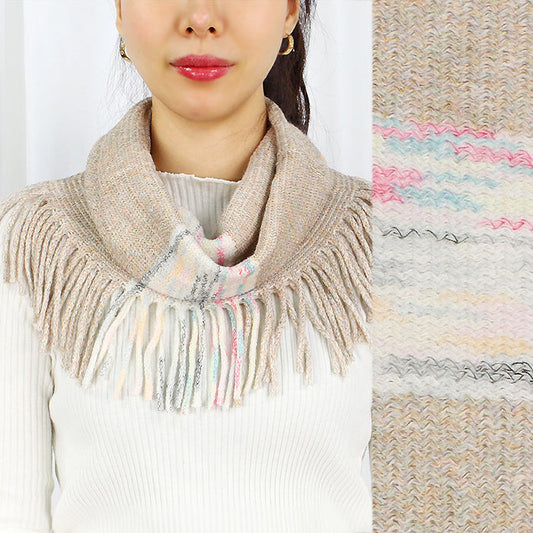 MULTICOLOR KNIT TUBE SCARF W/TASSEL