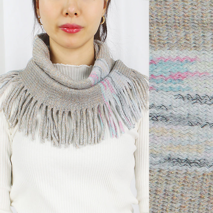 MULTICOLOR KNIT TUBE SCARF W/TASSEL