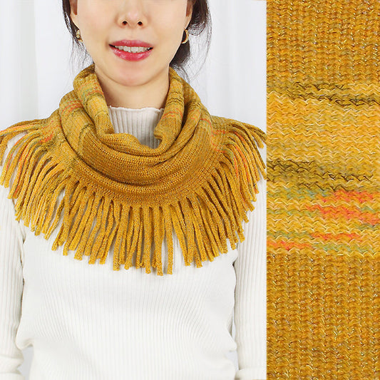 MULTICOLOR KNIT TUBE SCARF W/TASSEL