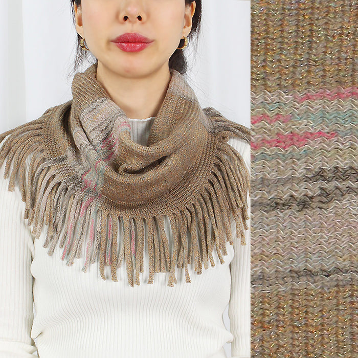 MULTICOLOR KNIT TUBE SCARF W/TASSEL