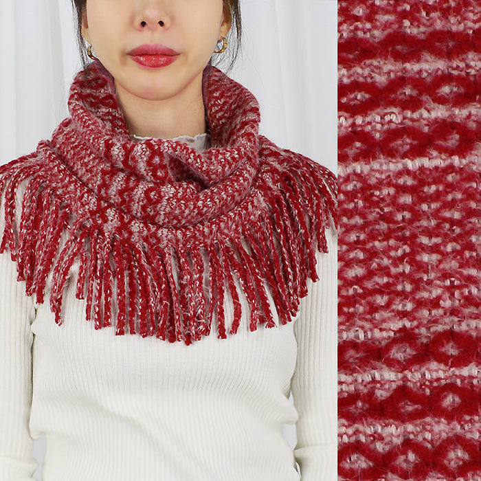 TWO TONE KNIT TUBE SCARF W/TASSEL